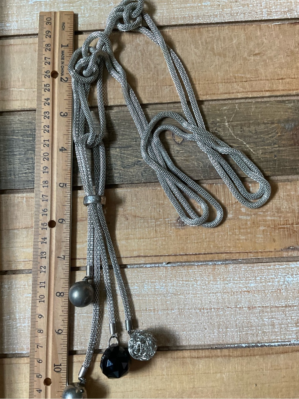 Vintage Mesh Lariat Y-Drop Necklace with Multi-Charm Accents